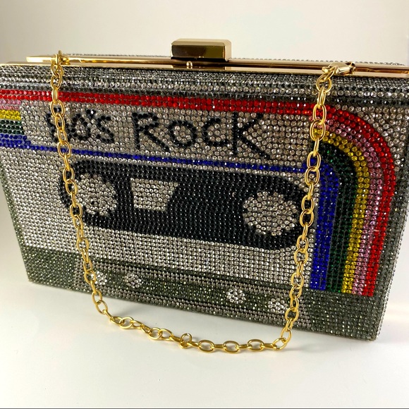 Insanely cool rhinestone covered box clutch “80s Rock” NEW - Picture 6 of 6